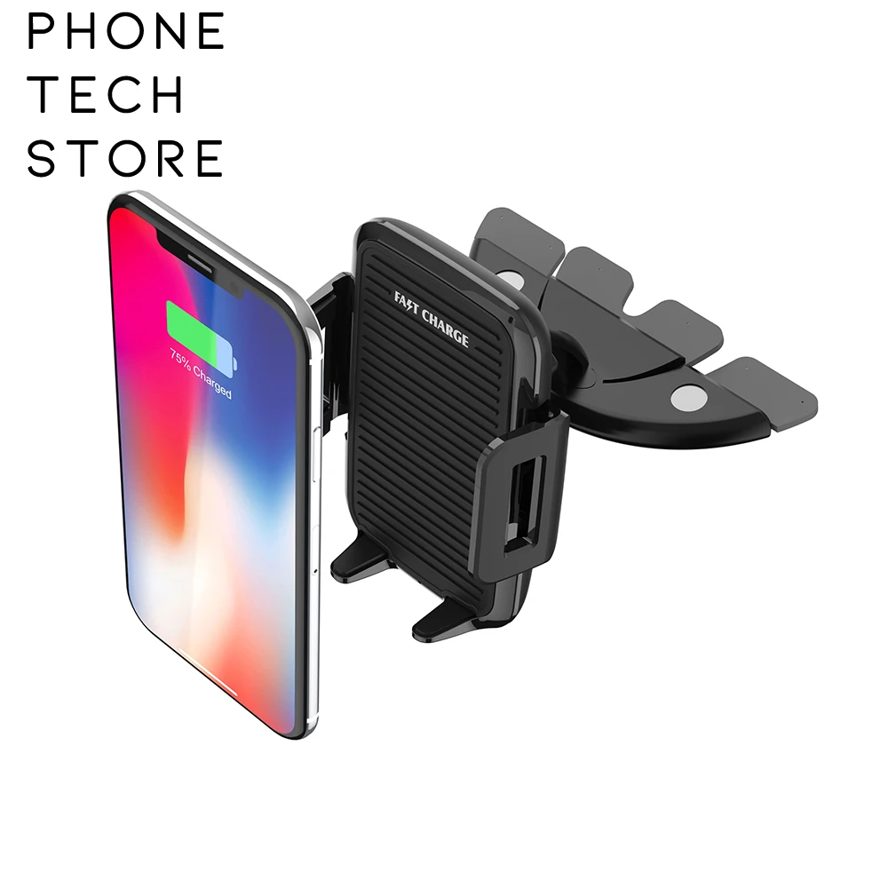 

Portable Qi Wireless Car Charger Car-mounted CD Port Bracket 2 in 1 Design Fast Charging Pad for iPhone Samsung Huawei Xiaomi