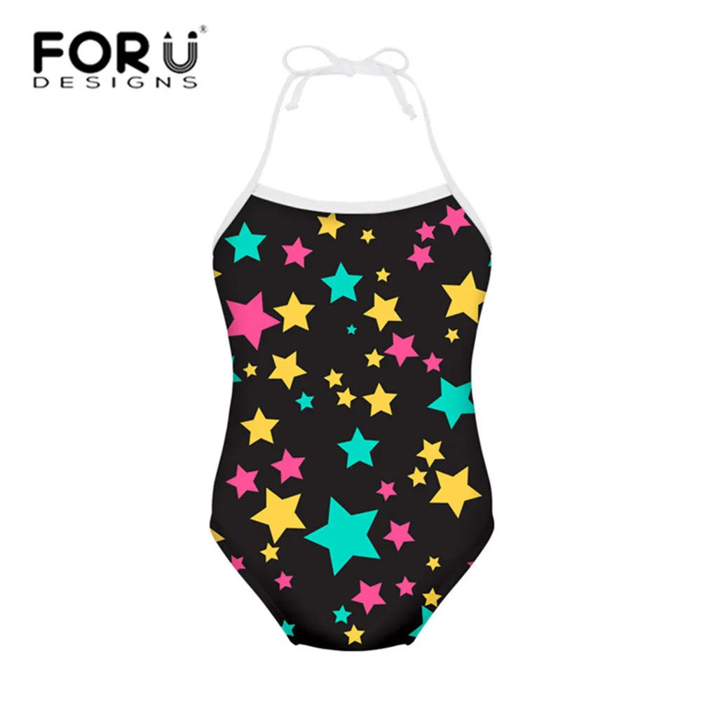 

FORUDESIGNS Swimsuit for Girls One Piece Children's Swimwear Shining Stars Printing Kids Bathing Suits Baby Girl Bikinis Beach