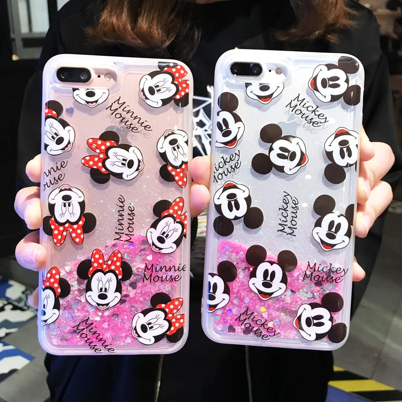 Cartoon Mickey Minnie Quicksand Case For Iphone 7 7Plus Dynamic Liquid 