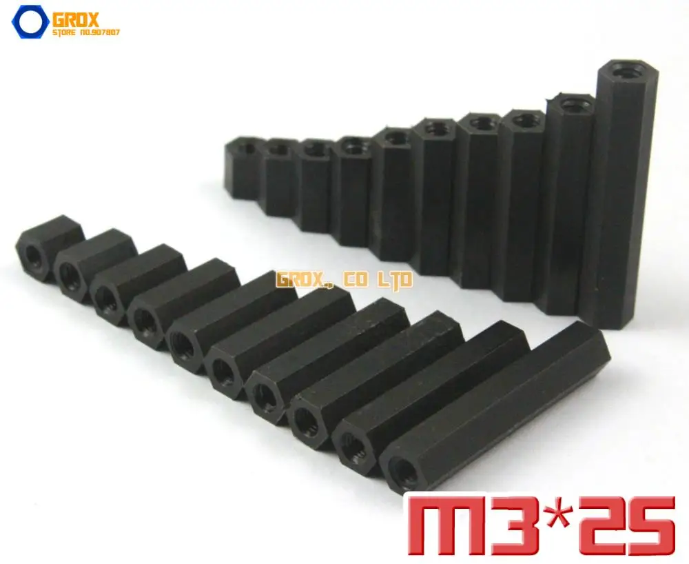 100 Pieces Black Nylon M3 x 25mm Female PCB Motherboard Standoff Spacer