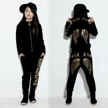 

2015 New fashion spring Autumn children's clothing set Costumes sweatshirt Letter Wing Hip Hop harem pants kids sport suits