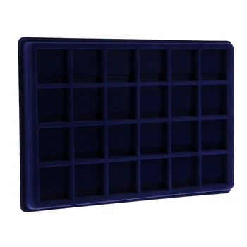

24 Grid Velvet Frame Series Display Tray Coin Case for Coin Display -Blue