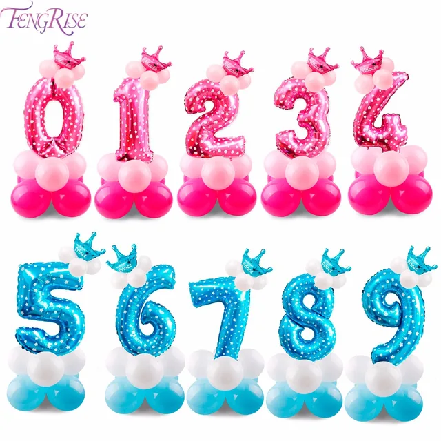 Fengrise 17pcs Blue Pink Number Balloon 2nd 3rd 4th 5th 6th 7th 8th