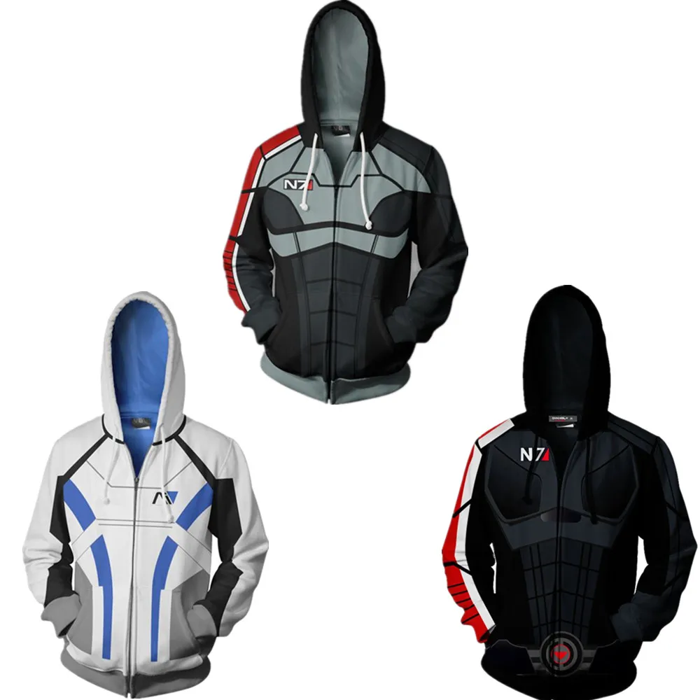Game Mass Effect:Andromeda N7 Full Zip Mens Hoodies Cool Pullover Thin Coat Jacket Unisex Jumper 