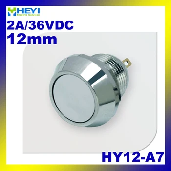 

Flat head Metal Push Button Switch HY12-A7 1NO Resetable waterproof push button with 2 pin