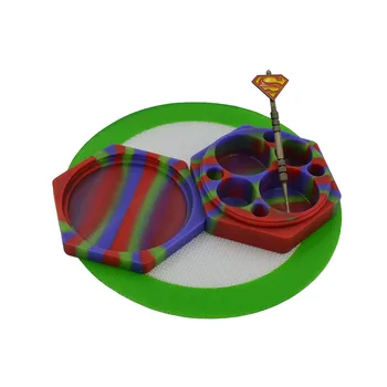 

110ml Hexagon silicone wax/butane/slick oil Container Dab wax Jar+Non Stick Dabber Carving Dab tool+Silicone Baking hash Mat pad