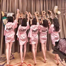 Свадебное платье невесты мини халат в викторианском стиле розовый атласный Шелковый кимоно Сексуальные Свадебные вечерние халат платье для подружки невесты душ пижамы халат