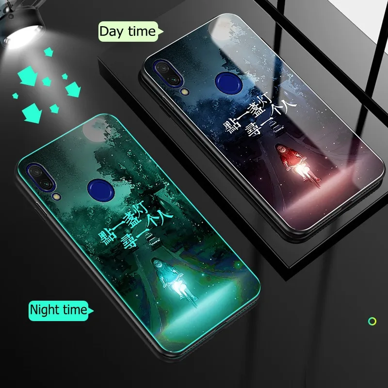 Чехол для Xiaomi Redmi Note 7 8 Pro, чехол из закаленного стекла, светящийся противоударный роскошный стеклянный чехол для Xiaomi Redmi Note 8 7, чехол