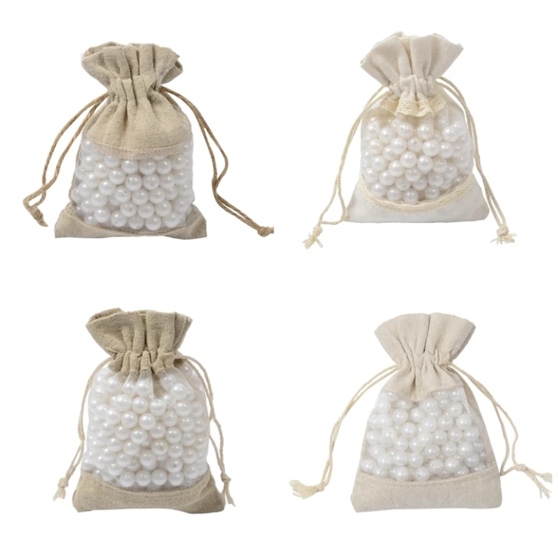 

10x14cm Window Clear Cotton Linen Pouch Canvas Organza Drawstring Bag Wedding Party Favor Gift Candy Bag Jewelry Packaging Pouch