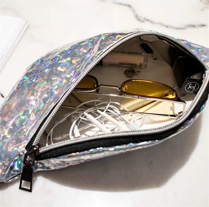 Женская поясная сумка, поясная сумка из ПВХ, нагрудная сумка, винтажный маленький ремень, кошелек для денег, голографическая лазерная сумка, забавная сумка