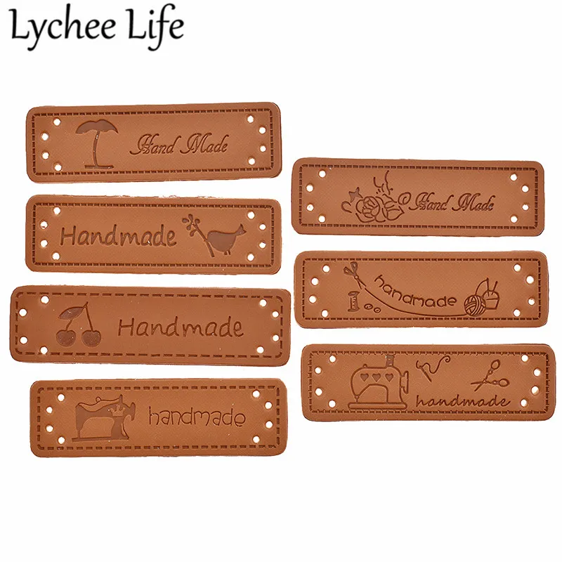 

Lychee Life Handmade Leather Labels 50pcs Letter Tool Print Label DIY Apparel Sewing Cloth Fabric Washable Supplies Accessories