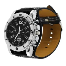 Мода широкий кожаный Для мужчин Мода кварцевые часы Для мужчин часы Дамы Спорт аналоговые наручные часы большой циферблат