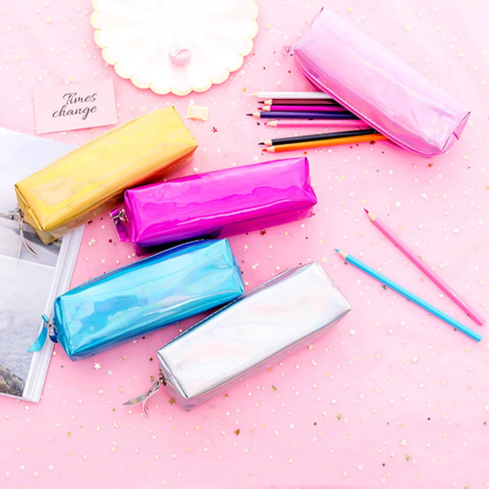 1 шт. милый лазерный цветной чехол для карандашей Kawaii, сумка для ручек, большая емкость, школьные, офисные, канцелярские принадлежности, коробка для макияжа, подарки для девочек