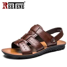 REETENE/черные мужские сандалии; летняя кожаная обувь; мужская пляжная обувь; мужская повседневная обувь; мужские шлепанцы; кроссовки; Летняя обувь; вьетнамки
