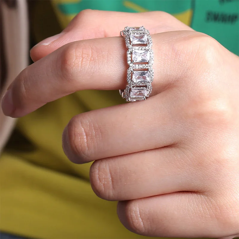Хип-хоп микро-кристалл массивное квадратное мужское кольцо Iced Out Bling IP Позолоченные толстые титановые кольца для мужчин ювелирные изделия