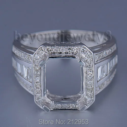

Vintage Emerald Cut 8x10mm Solid 14k White Gold Natural Semi mount Ring SR0035A