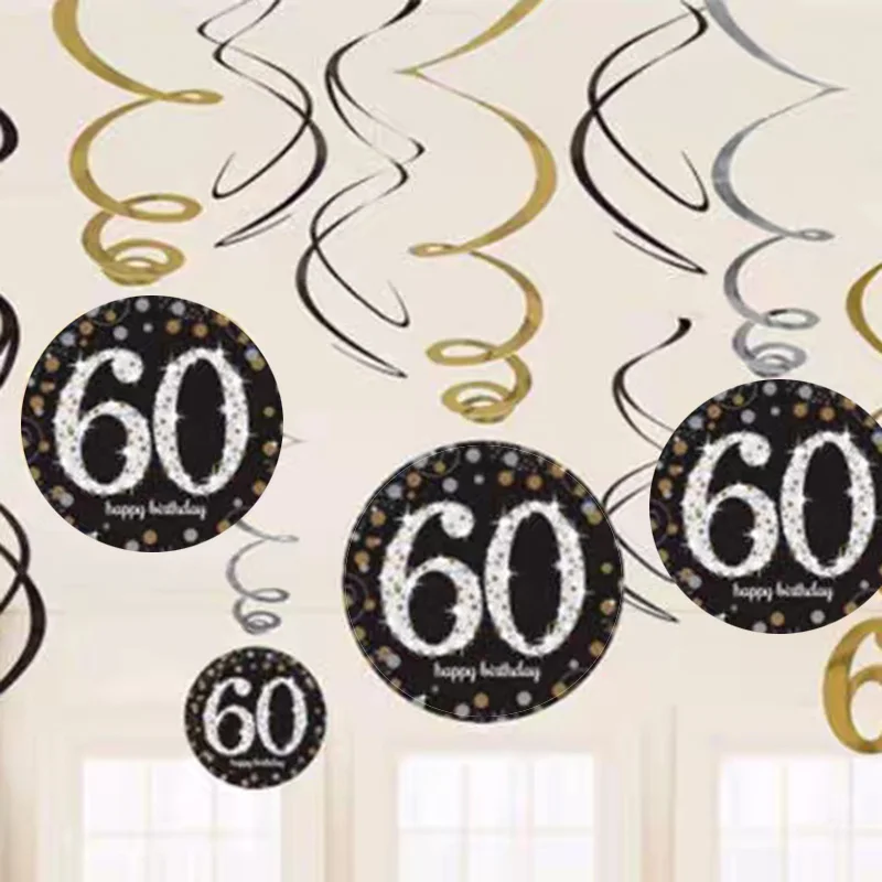 

6pcs 60Years Birthday Decoration Happy Birthday 30 40 50 60 70 Years Old Spiral Hanging Ornaments Birthday Party Decorations