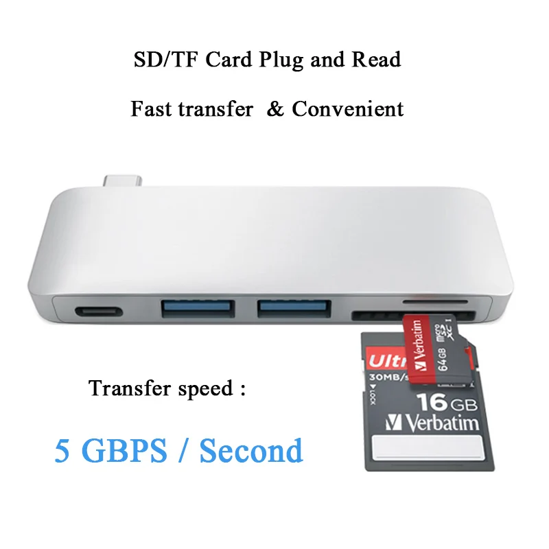 Sovawin 5 в 1 usb-c USB 3,0 концентратор мульти Тип c сплитер адаптер usb3.0 кард-ридер для Macbook Pro Для imac 5 Гбит/с