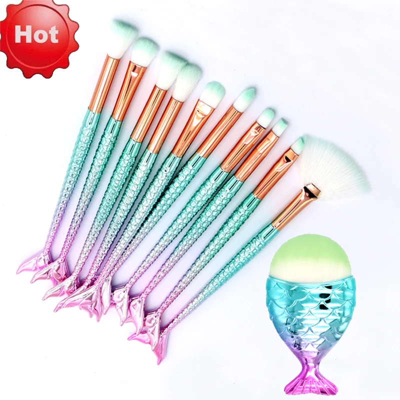 

11PCS Pro Mermaid Makeup Brushes Foundation Eyebrow Eyeliner Blush Powder Cosmetic Concealer Makeup Brushes Set maquillaje