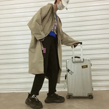 Корейский стиль, мужская модная куртка, двубортная ветровка, Свободные повседневные пальто, Тренч, Длинное Зеленое/черное пальто, M-2XL