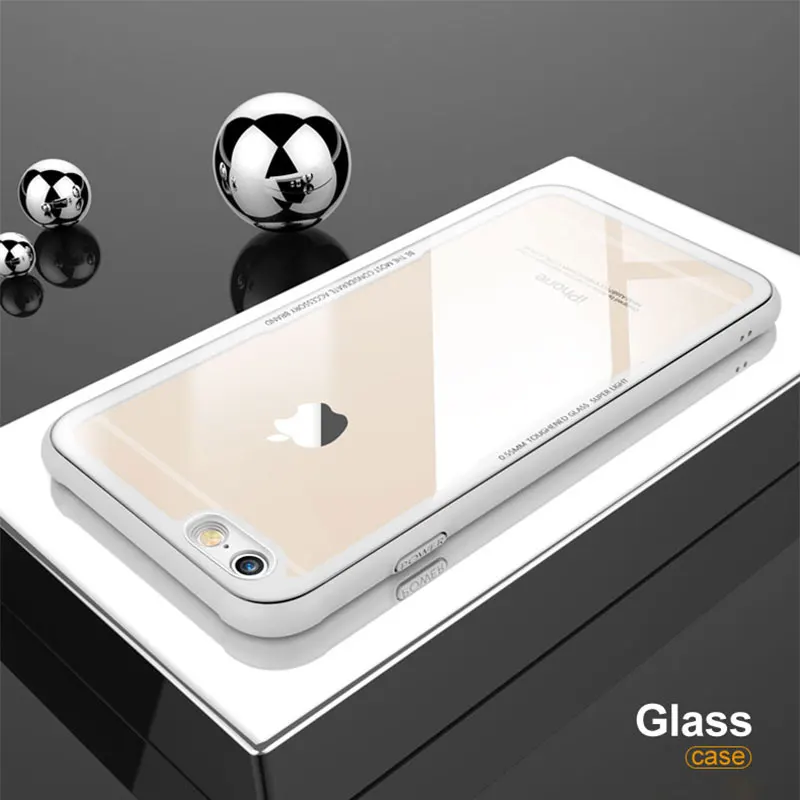 Ascromy For iPhone X Case Hybrid Tempered Glass Protective Soft Bumper Shockproof Cover For iPhone 8 Plus 7 6 6S 10 AccessorieS (4)