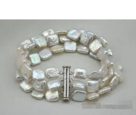 

Wholesale price 16new ^^^^3strands 8"10mm square white freshwater pearl bracelet