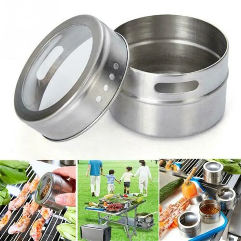 

6pcs/set Magnetic Spice Jars with Spice Rack Stainless Steel Spice Tins Spice Storage Jar Tins Pepper Seasoning Shakers Jars