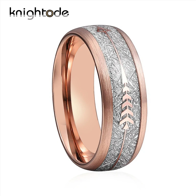 Розовое золото обручальное кольцо из вольфрама для мужчин женщин обручальное купольное модное кольцо метеорит стрелка инкрустация матовая отделка