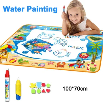 

1set Kids Drawing Pad Magic Water Painting Mat with Water Brushes Educational Toy for Kids 100*70cm S7JN