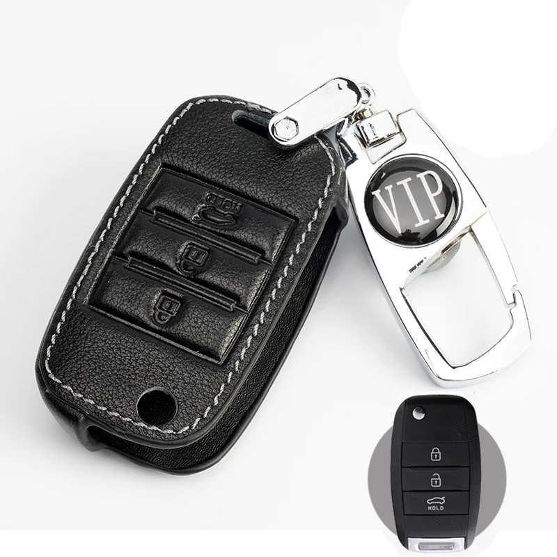 

Genuine Leather Protect Car Key Fob Case Cover Holder+Keychain For Kia Sportage R K2 K3 K4 K5 Ceed Sorento Cerato Optima Frote
