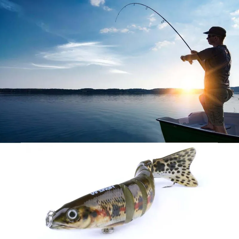 

12.7CM Mini 3D Artificial Bait False Multi Joint Fish Shape Eco-friendly ABS Plastic Hard Fishing Lure with 2 Treble Hooks