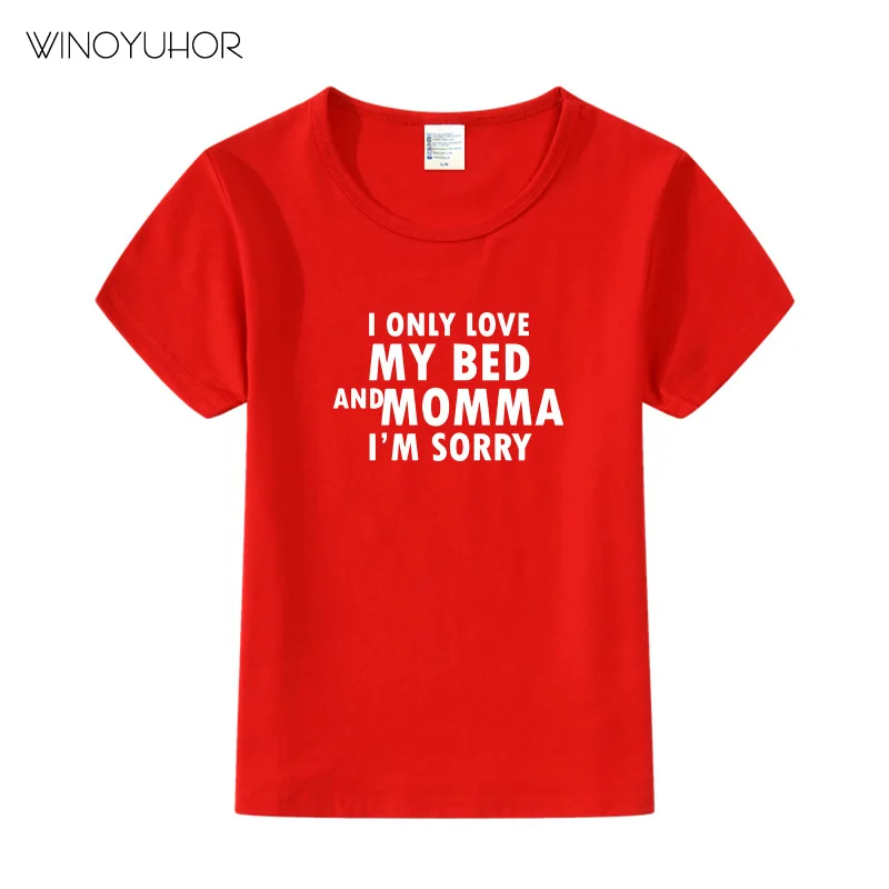 Футболка с надписью «I Only Love My Bed And My Momma», детские футболки с надписью «Tumblr», Забавные футболки для маленьких мальчиков и девочек, летние детские топы