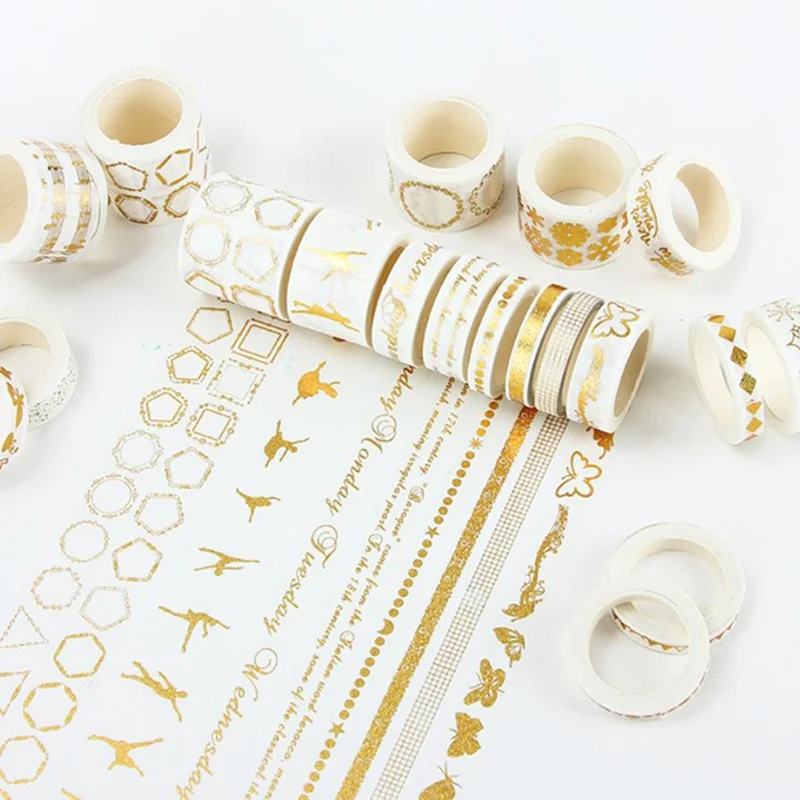

Hot 1Pcs Gold Foil DIY Craft Glitter Paper Washi Tape Diary Notebook Stickers Chinese Pattern Office Adhesive Tape Stationery