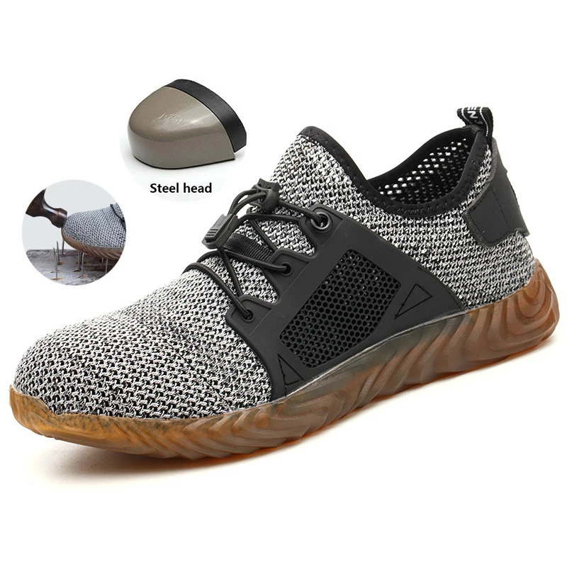 

2019 New Breathable Safety Shoes Men's Lightweight Sneakers Indestructible Steel Toe Soft Anti-piercing Work Boots Size 36-46