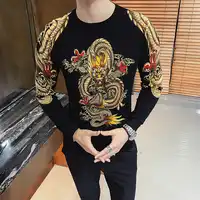 高級ゴールドドラゴンプリントセーター男性 Pullver Erkek Kazak クラブパーティーステージ服の男性のセーター Trui ヘレン