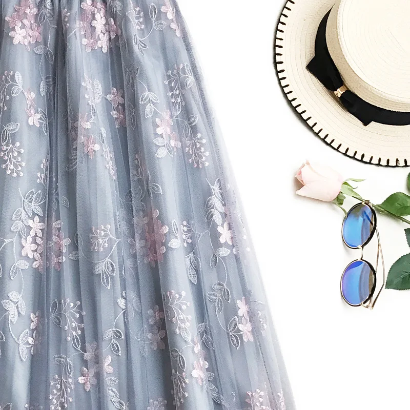 Long Mesh Skirt Pleated 2019 New Summer Sweet Fairy A-Line Skirts Floral Embroidery Tulle Midi Skirt Saias Faldas Jupe Femme Long Mesh Skirt Pleated 2019 New Summer Sweet Fairy A-Line Skirts Floral Embroidery Tulle Midi Skirt Saias Faldas Jupe Femme