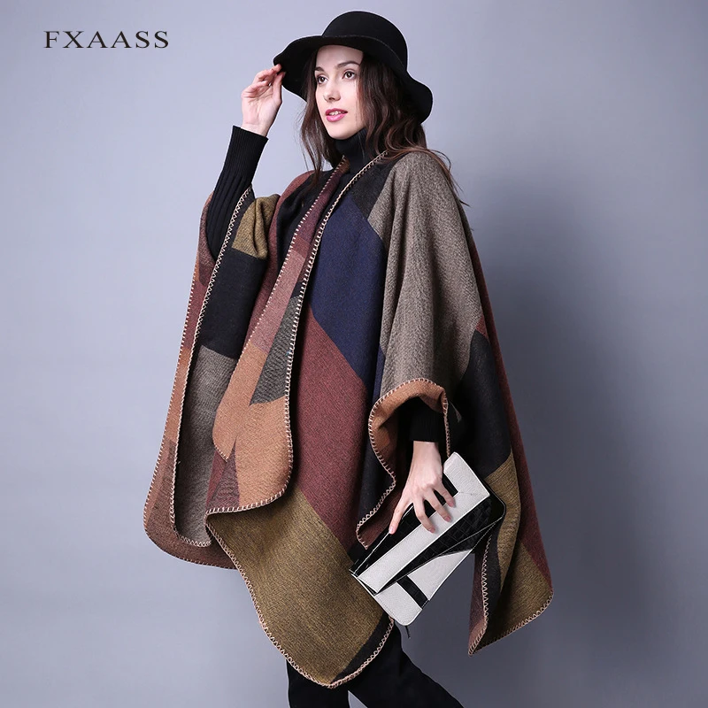 

FXAASS New Autumn/Winter Shawl Fashion Patchwork Women Large Scarf Luxury Plaid Cashmere Scarves National Style Cloak Wholesale