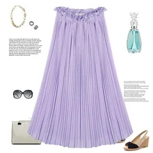 Новинка года; сезон весна; женские плиссированные шифоновые юбки средней длины с оборками и высокой талией; женская Однотонная юбка для отдыха