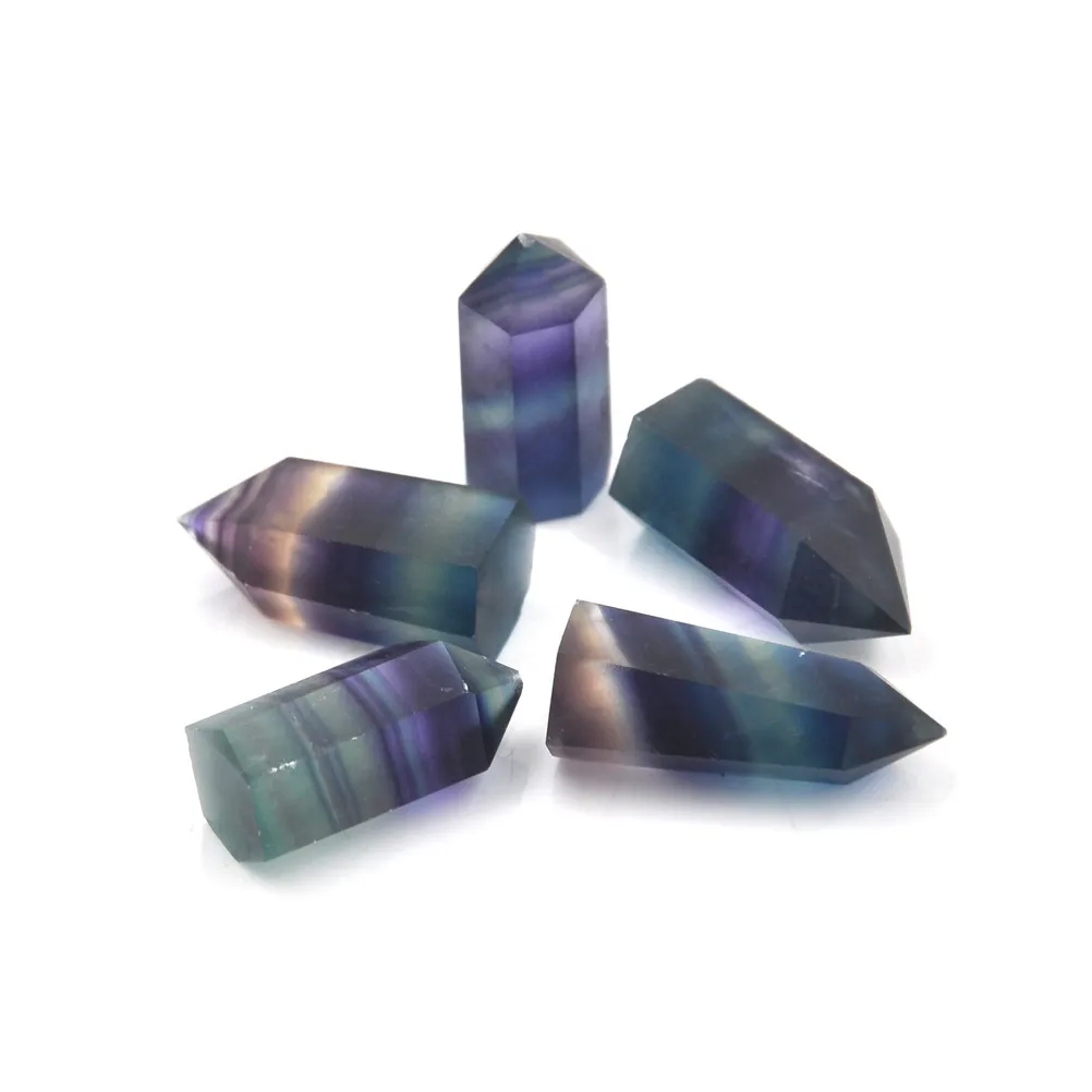 Colorful Striped Quartz Crystal Natural Fluorite Crystal Stone Hot Healing hexagonal wand processing stone