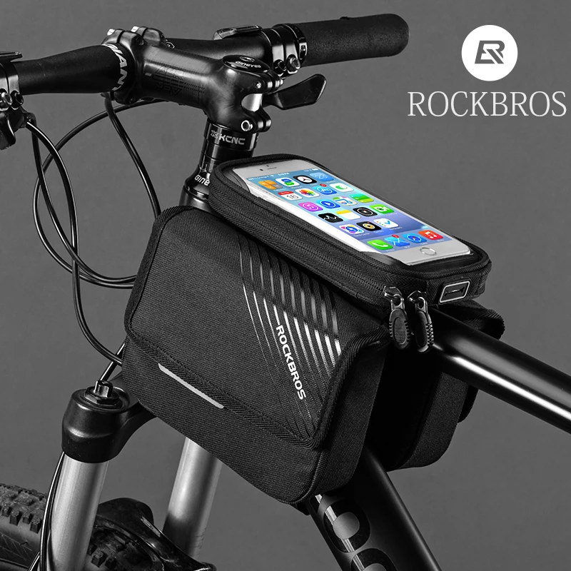 RockBros Cycling Bicycle Waterproof Frame Front Tube Bag Touch Screen Black