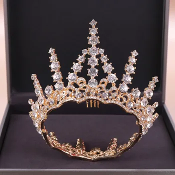 

Full Round Crystal Bridal Crowns Hair Accessories Gold Silver Color Princess Wedding Headpieces Girls Small Crown Tiaras