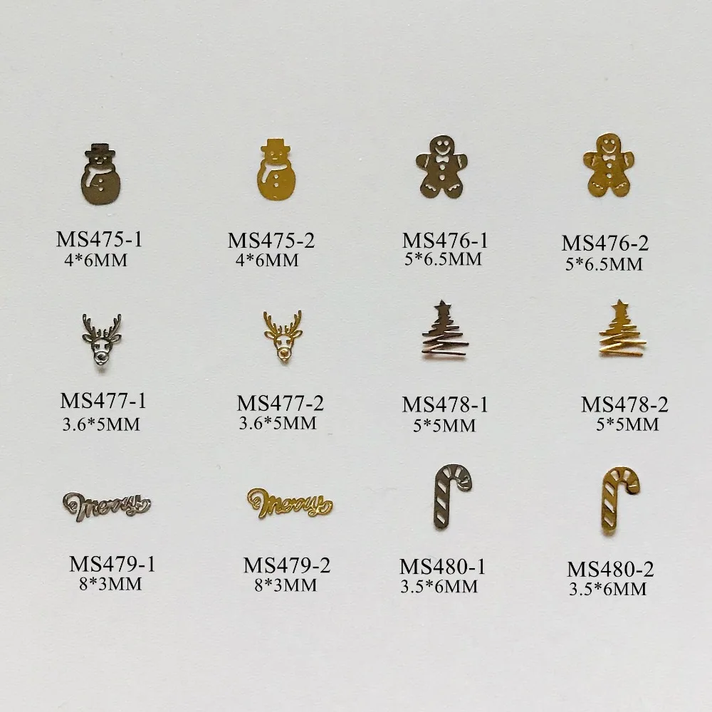 

Approx. 1000pcs/bag Silver/Gold New Christmas Series Snowman Candy Tree non-adhesive Soft Metal Sticker Nail Art Decoration 33