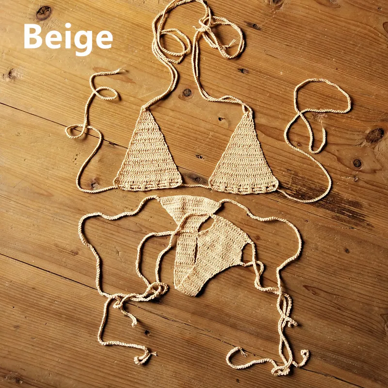 Algodón 13 colores mano Crochet Micro traje de baño mujeres extremo Mini Sexy Bikini Set Sunbathing Bikini