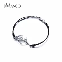 EManco Simple Naturaleza Esqueleto De la Hoja Hecha A Mano Del Encanto Pulseras y Brazaletes para las mujeres Joyería Cuerda De Cera Negro de Metal Plateado Plata de la Planta