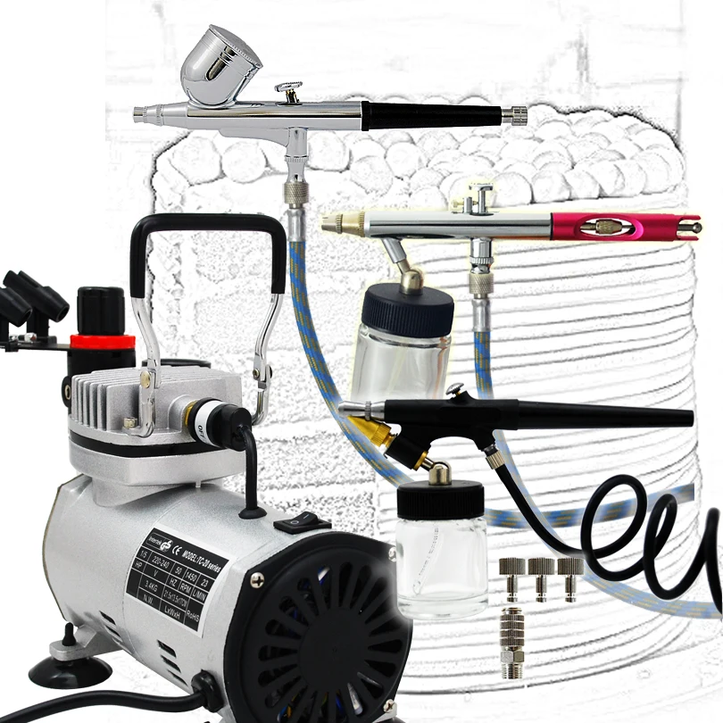 

Premium 3 Airbrushes Cake Kit with Air Compressor and Air Hose Cake Supply Food Coloring Set