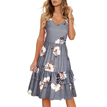 

The Dress For Women's Summer Sundress 2020 Beach Summer V-Neck Floral Printed Sleeveless Layered Ruffle Swing Layered Ruffle Swi