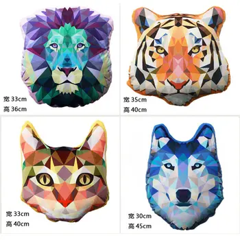 

Ins Hot 100% Cotton Printed Lion Tiger Cat Husky Dog Deer Stuffed Pillow Swag Abstract 3D Sofa Cushion Modern Decor Gift for Him