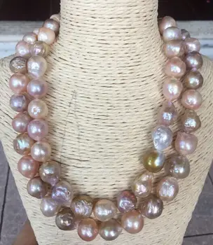 

double strands baroque 13-14mm south sea multicolor pearl necklace38" 925s