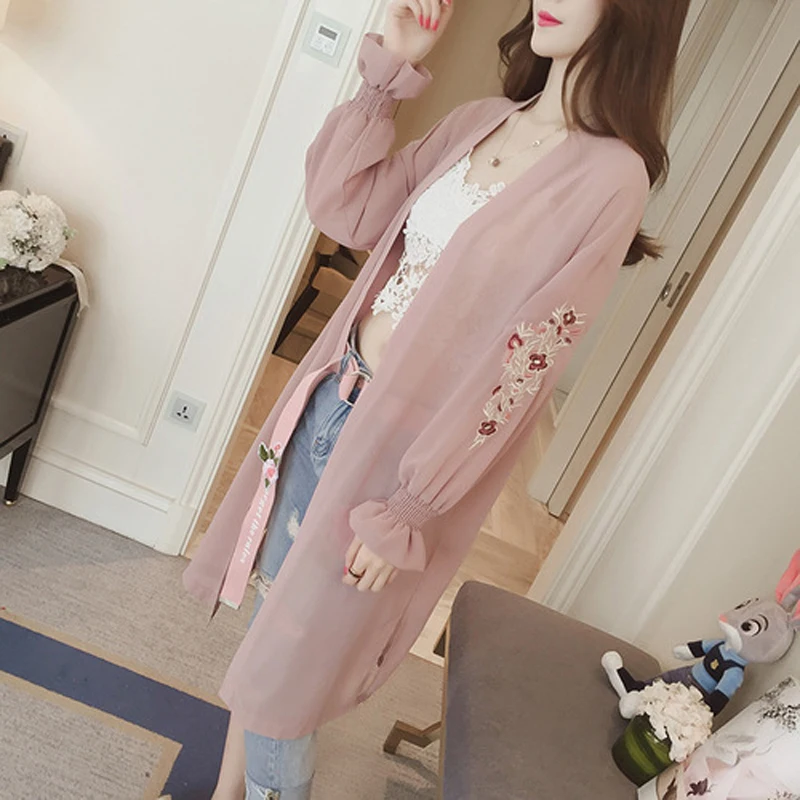 

Women Tops Cardigan Casual Summer Long Sleeve Loose S~2XL Chiffon Ladies Blouse