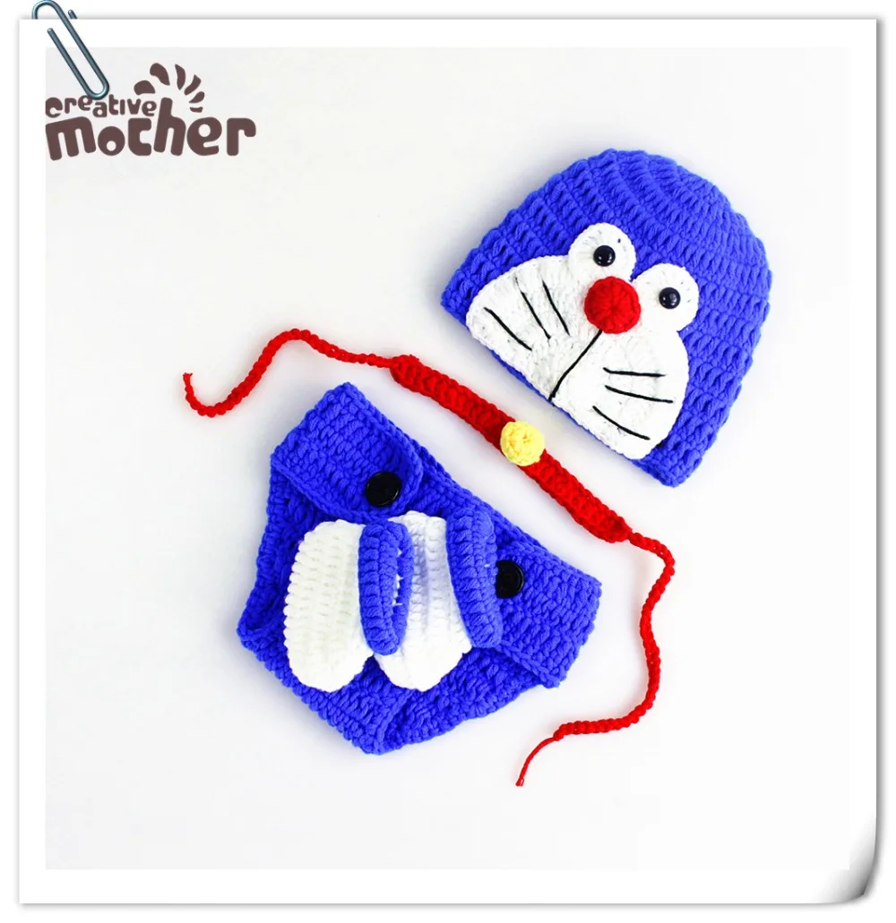 Bayi Baru Lahir Fotografi Alat Peraga Pakaian Bayi Fotografi Doraemon Rajutan Topi Bell Celana Sepatu Set Foto Bayi Menembak Aksesoris Topi Aliexpress